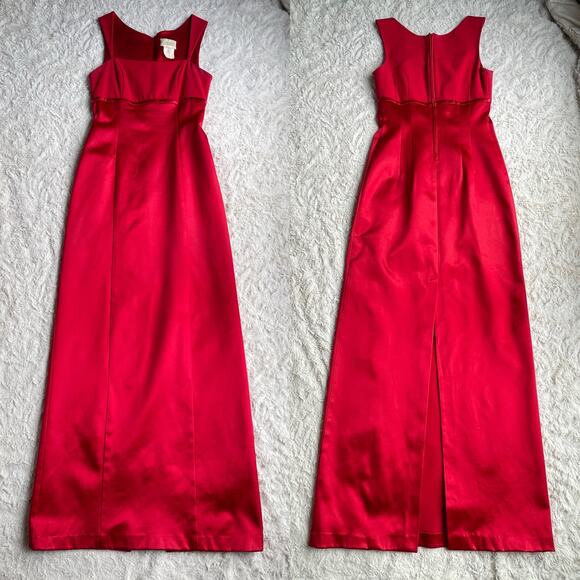 Vintage Cache red satin dress column cocktail maxi square‎ neck sleeveless S - Picture 11 of 17